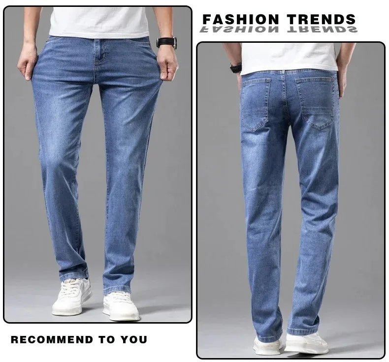 Summer Elastic Men's Jeans Fashion Gray Comfortable Business Straight Stretch Cotton Casual Denim Pants Brand Male Thin Trousers - PratSN