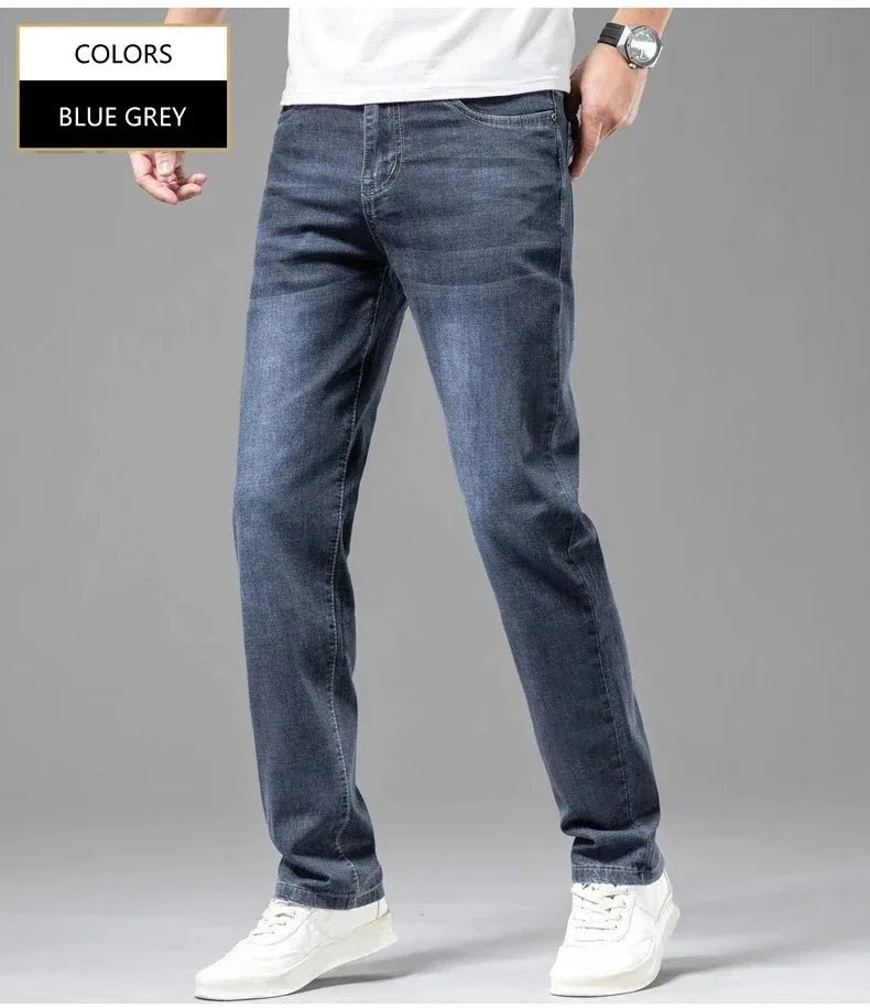 Summer Elastic Men's Jeans Fashion Gray Comfortable Business Straight Stretch Cotton Casual Denim Pants Brand Male Thin Trousers - PratSN