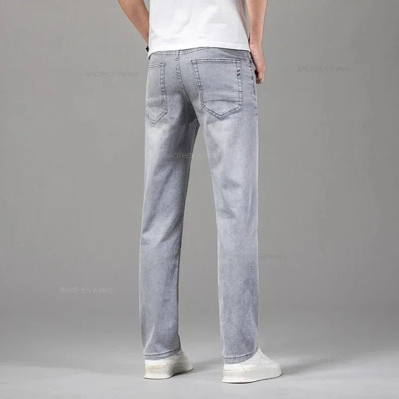 Summer Elastic Men's Jeans Fashion Gray Comfortable Business Straight Stretch Cotton Casual Denim Pants Brand Male Thin Trousers - PratSN