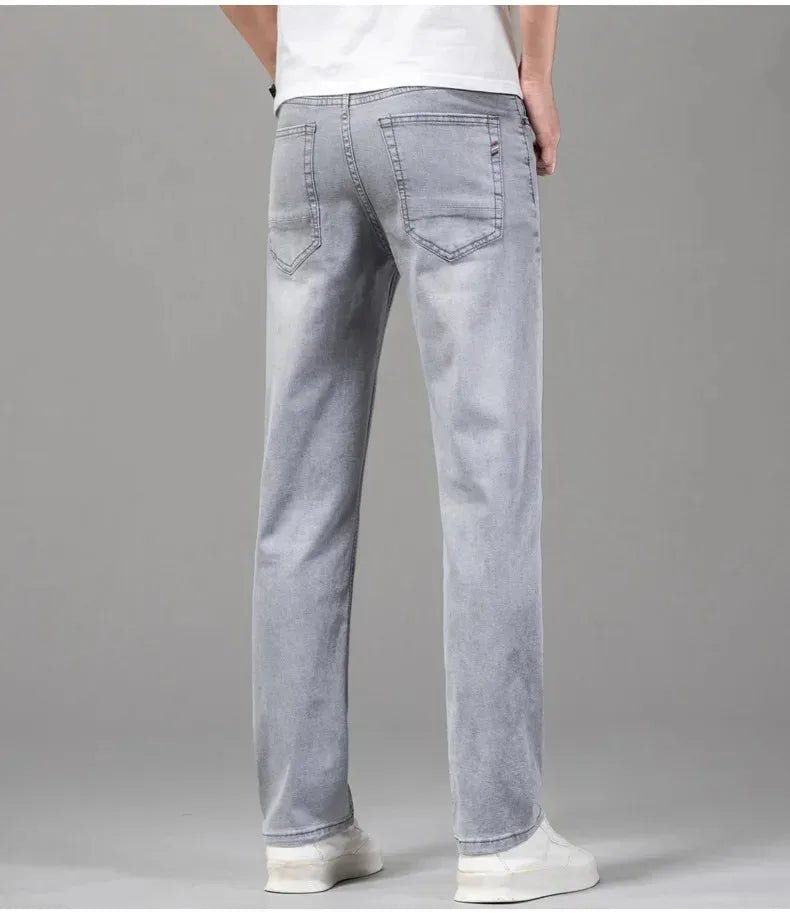 Summer Elastic Men's Jeans Fashion Gray Comfortable Business Straight Stretch Cotton Casual Denim Pants Brand Male Thin Trousers - PratSN