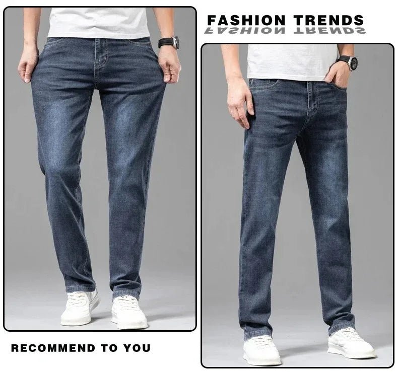 Summer Elastic Men's Jeans Fashion Gray Comfortable Business Straight Stretch Cotton Casual Denim Pants Brand Male Thin Trousers - PratSN