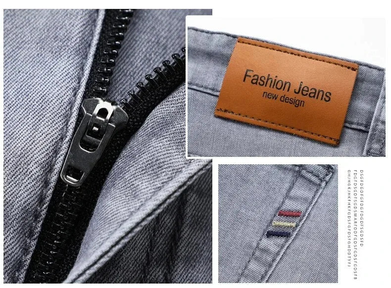 Summer Elastic Men's Jeans Fashion Gray Comfortable Business Straight Stretch Cotton Casual Denim Pants Brand Male Thin Trousers - PratSN
