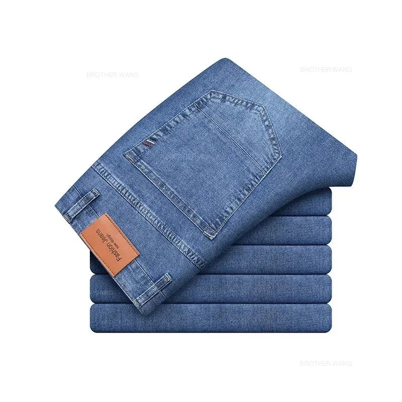 Summer Elastic Men's Jeans Fashion Gray Comfortable Business Straight Stretch Cotton Casual Denim Pants Brand Male Thin Trousers - PratSN