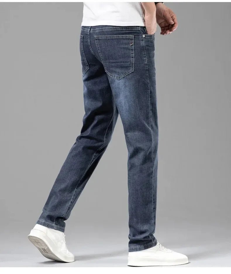 Summer Elastic Men's Jeans Fashion Gray Comfortable Business Straight Stretch Cotton Casual Denim Pants Brand Male Thin Trousers - PratSN