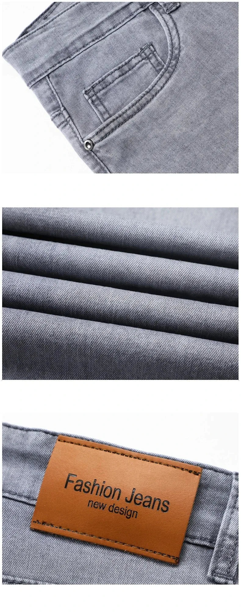 Summer Elastic Men's Jeans Fashion Gray Comfortable Business Straight Stretch Cotton Casual Denim Pants Brand Male Thin Trousers - PratSN