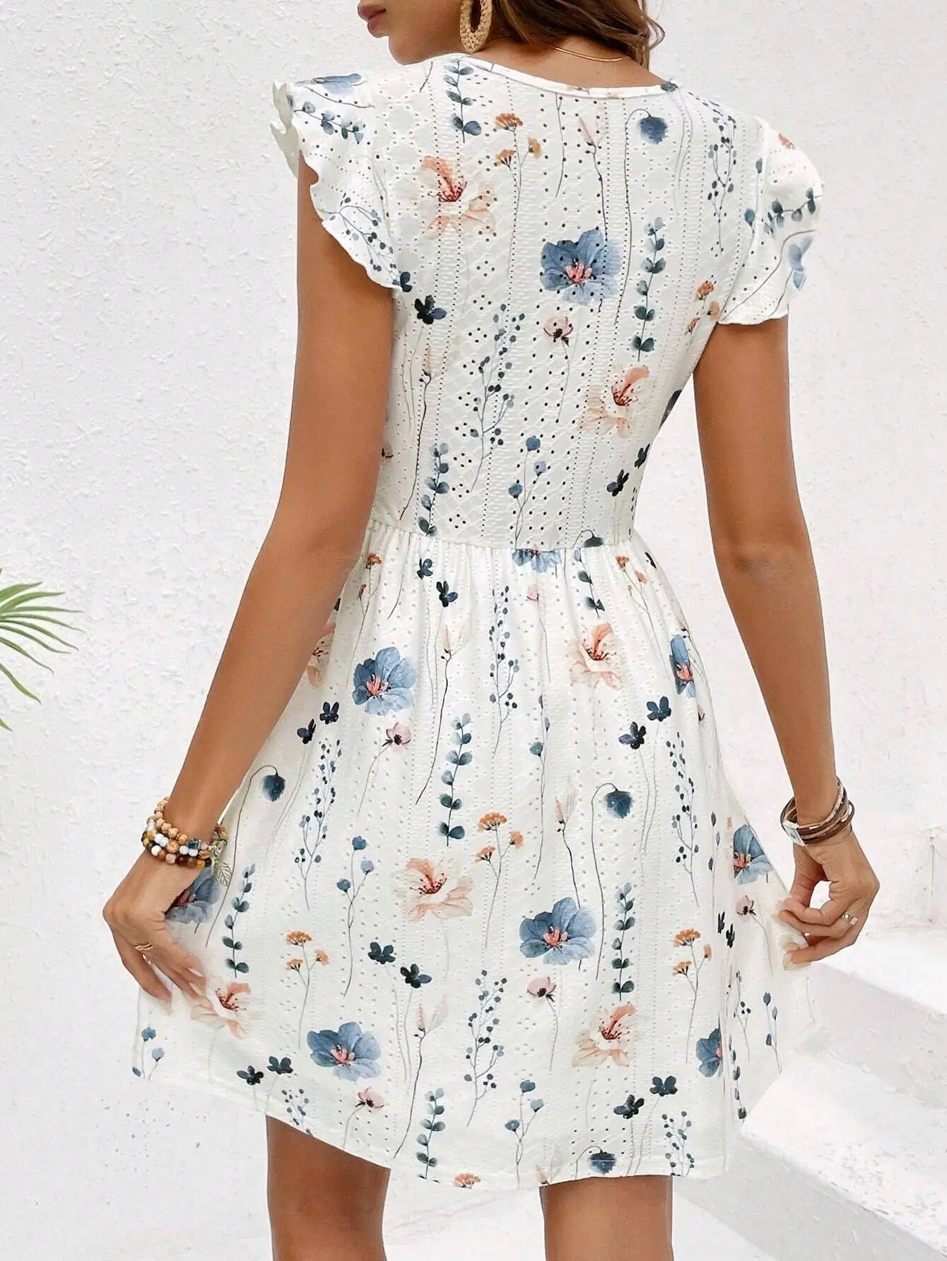 Summer Elegant Lace Mini Dress Women Sleeve less A - line Floral Print V - neck Short Dresses Casual - PratSN