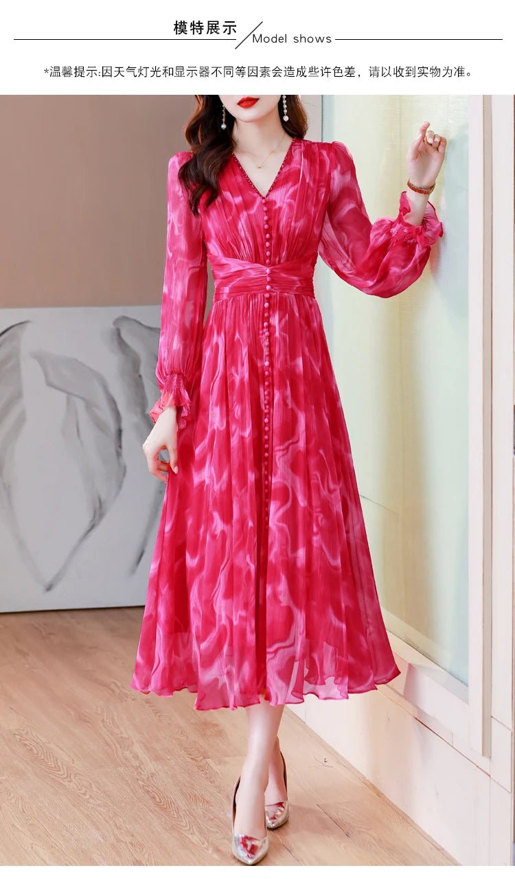 Summer Elegant Loose Red High Quality Maxi Dresses Vintage 4XL Mulberry Silk Dress Women Bodycon Party Robe Femme Vestidos - PratSN