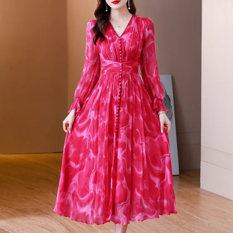 Summer Elegant Loose Red High Quality Maxi Dresses Vintage 4XL Mulberry Silk Dress Women Bodycon Party Robe Femme Vestidos - PratSN