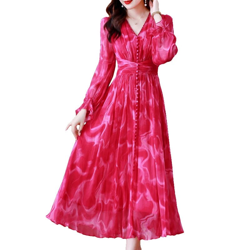 Summer Elegant Loose Red High Quality Maxi Dresses Vintage 4XL Mulberry Silk Dress Women Bodycon Party Robe Femme Vestidos - PratSN
