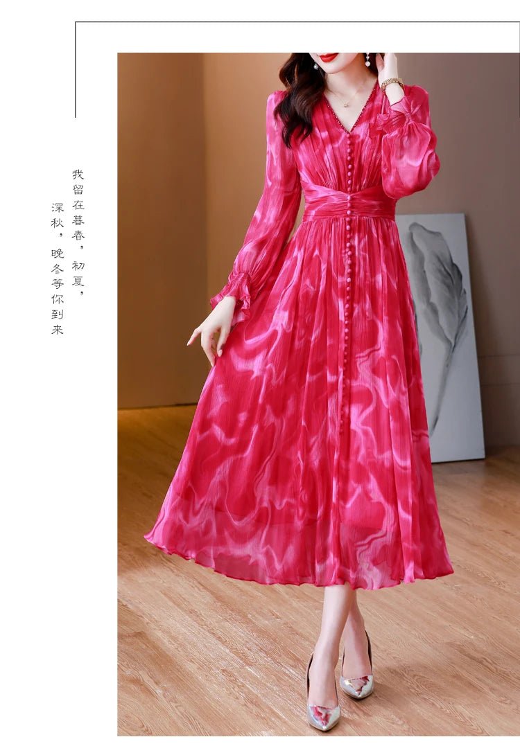 Summer Elegant Loose Red High Quality Maxi Dresses Vintage 4XL Mulberry Silk Dress Women Bodycon Party Robe Femme Vestidos - PratSN