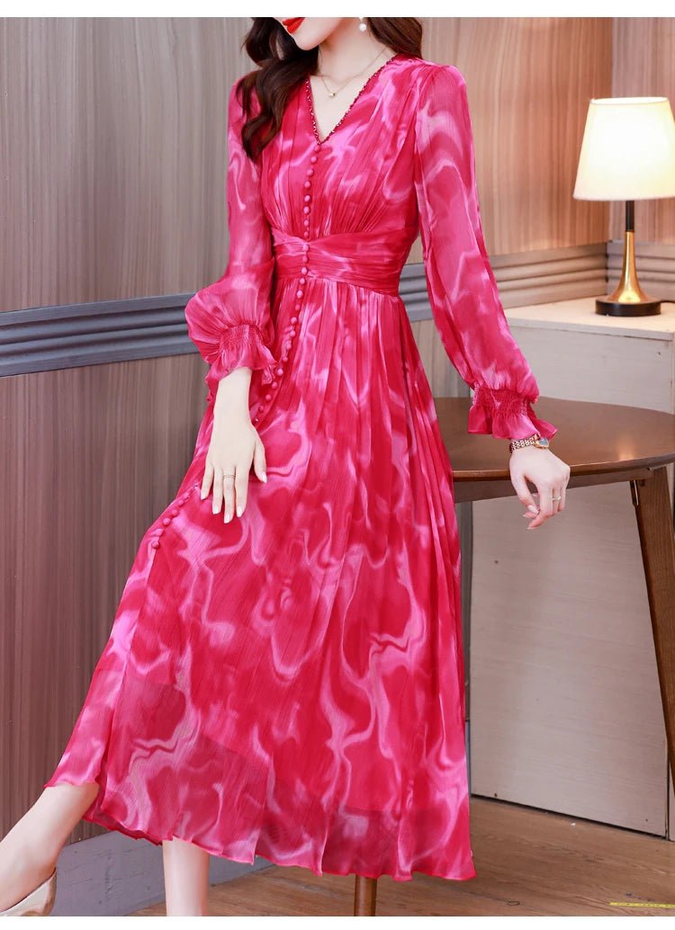 Summer Elegant Loose Red High Quality Maxi Dresses Vintage 4XL Mulberry Silk Dress Women Bodycon Party Robe Femme Vestidos - PratSN