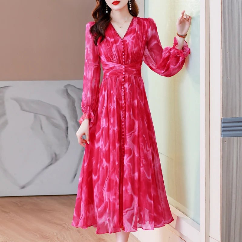 Summer Elegant Loose Red High Quality Maxi Dresses Vintage 4XL Mulberry Silk Dress Women Bodycon Party Robe Femme Vestidos - PratSN