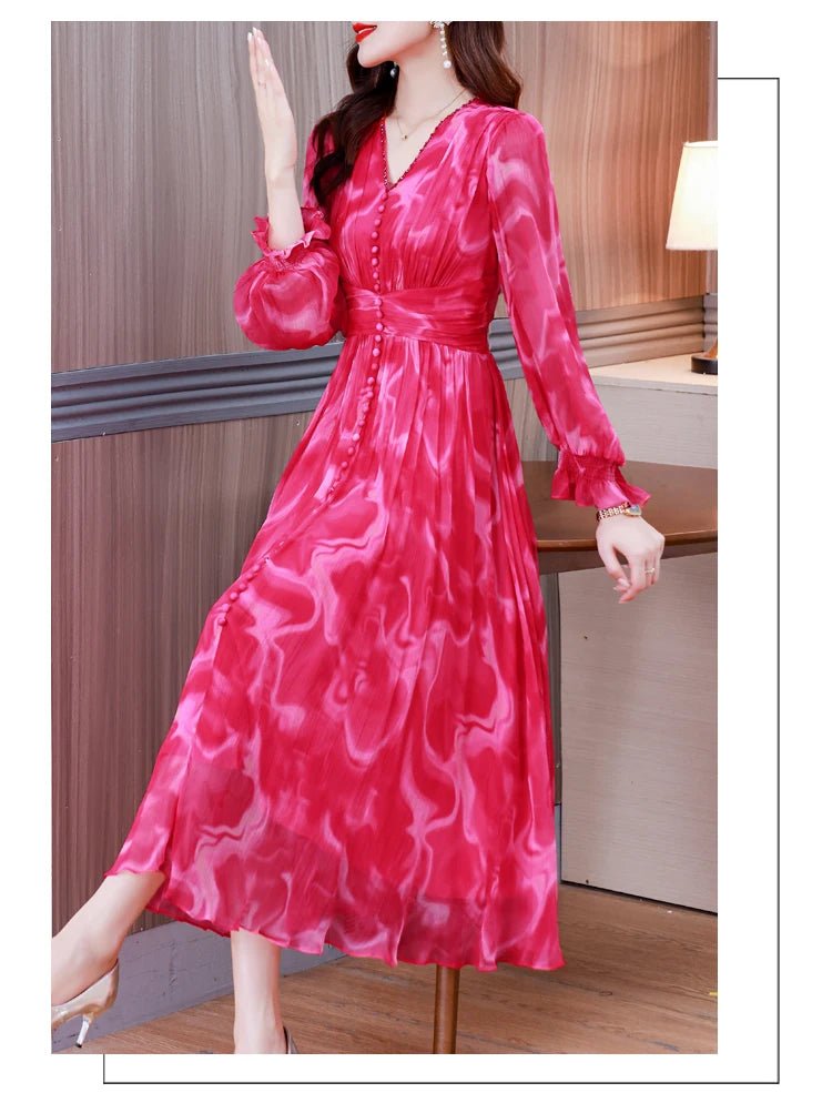 Summer Elegant Loose Red High Quality Maxi Dresses Vintage 4XL Mulberry Silk Dress Women Bodycon Party Robe Femme Vestidos - PratSN