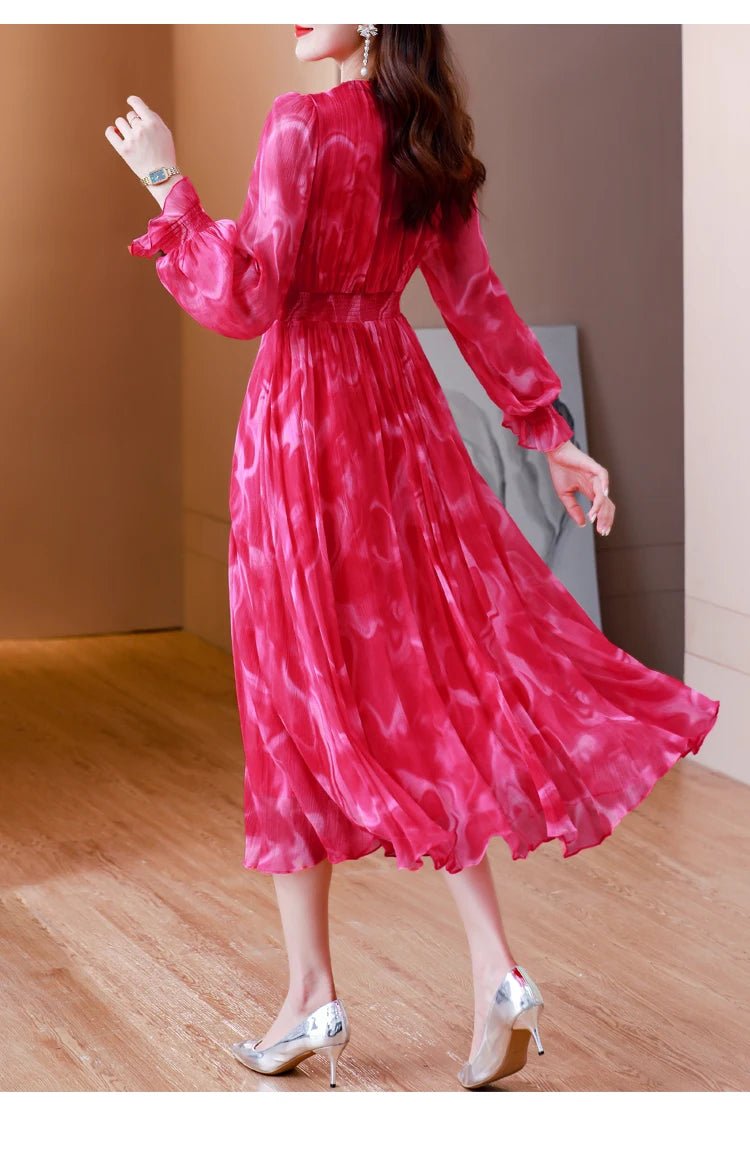Summer Elegant Loose Red High Quality Maxi Dresses Vintage 4XL Mulberry Silk Dress Women Bodycon Party Robe Femme Vestidos - PratSN