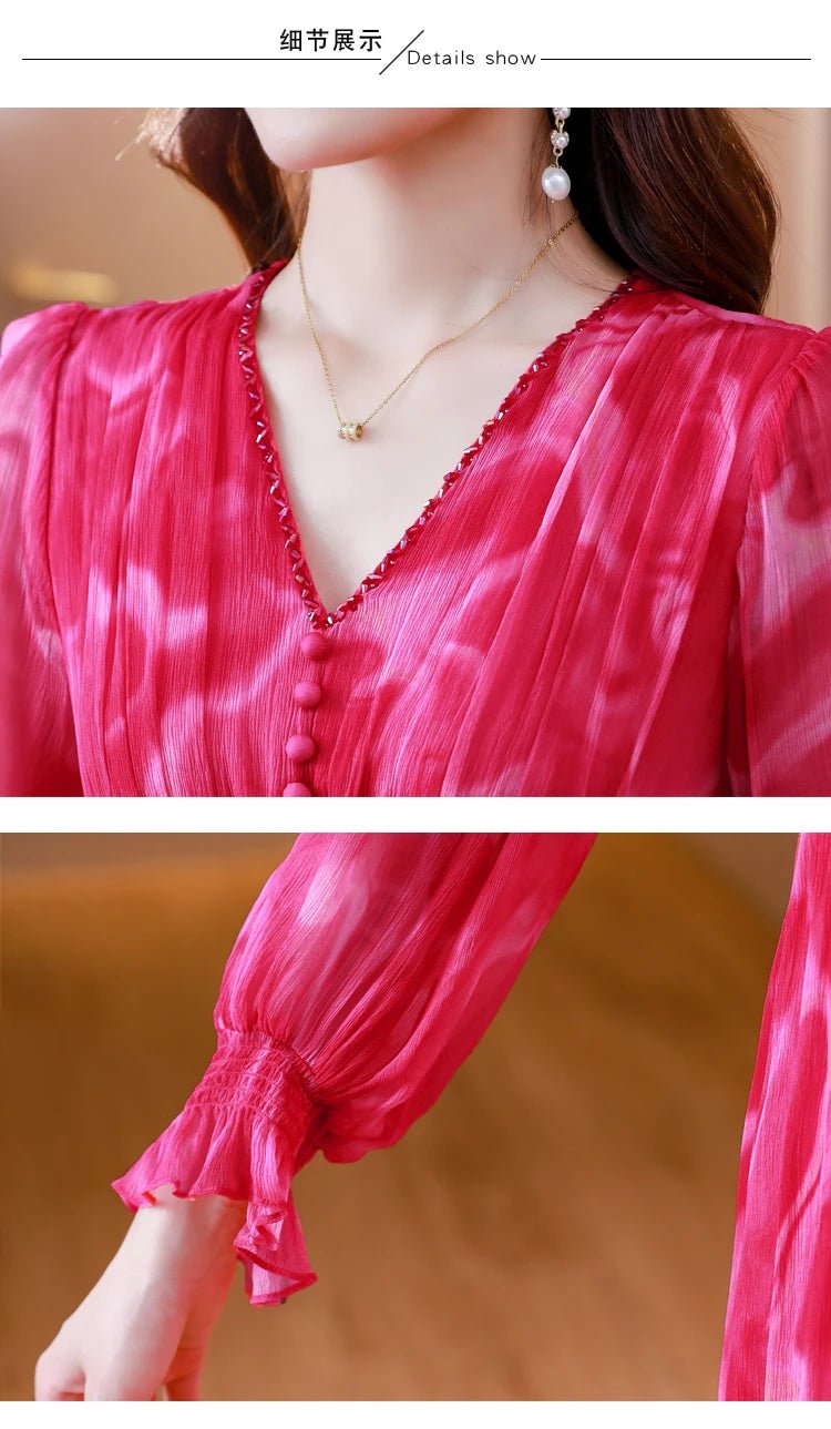 Summer Elegant Loose Red High Quality Maxi Dresses Vintage 4XL Mulberry Silk Dress Women Bodycon Party Robe Femme Vestidos - PratSN