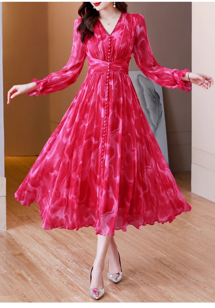 Summer Elegant Loose Red High Quality Maxi Dresses Vintage 4XL Mulberry Silk Dress Women Bodycon Party Robe Femme Vestidos - PratSN