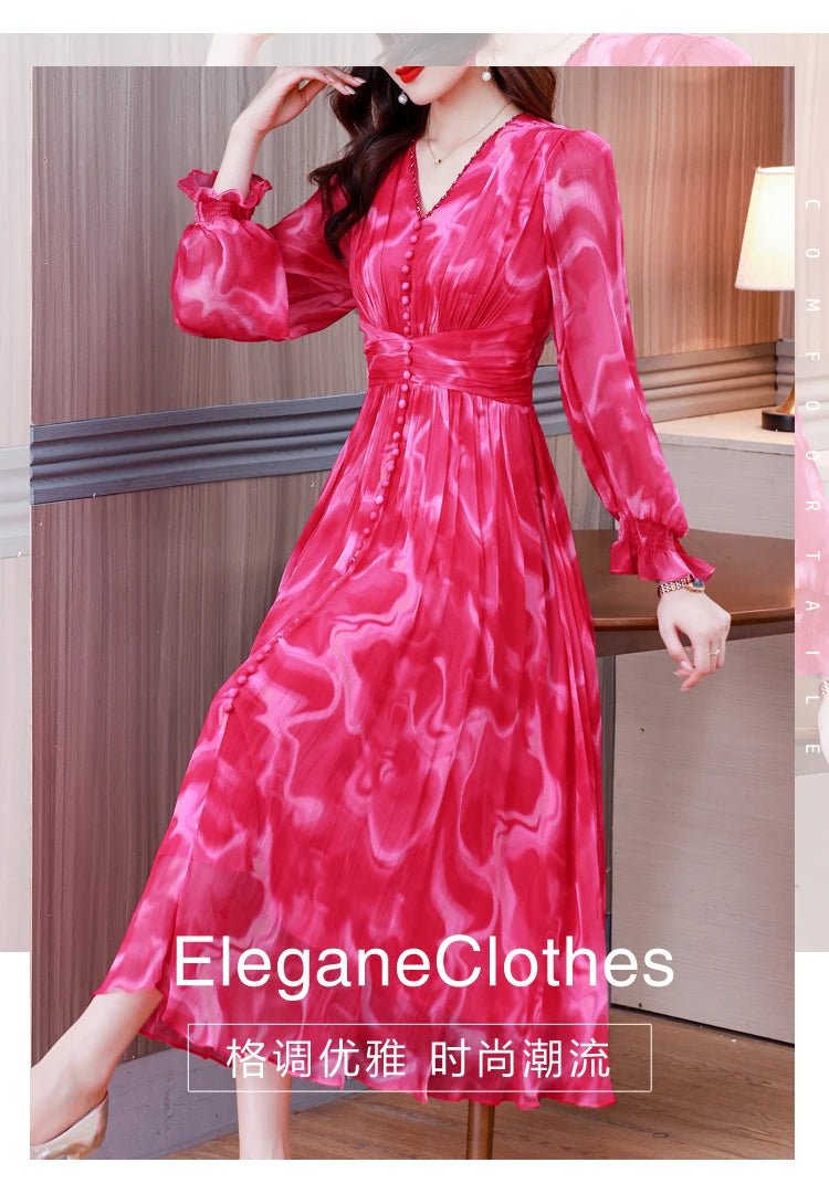Summer Elegant Loose Red High Quality Maxi Dresses Vintage 4XL Mulberry Silk Dress Women Bodycon Party Robe Femme Vestidos - PratSN