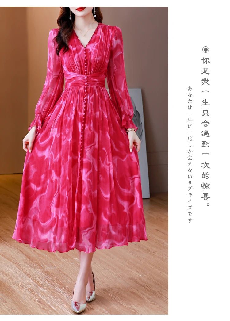 Summer Elegant Loose Red High Quality Maxi Dresses Vintage 4XL Mulberry Silk Dress Women Bodycon Party Robe Femme Vestidos - PratSN