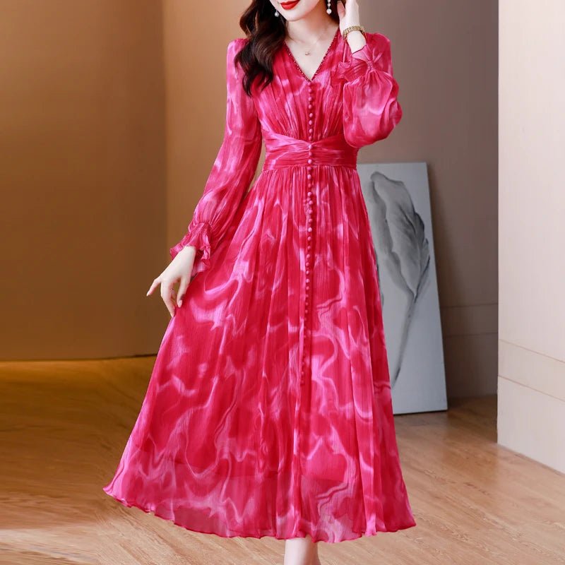 Summer Elegant Loose Red High Quality Maxi Dresses Vintage 4XL Mulberry Silk Dress Women Bodycon Party Robe Femme Vestidos - PratSN