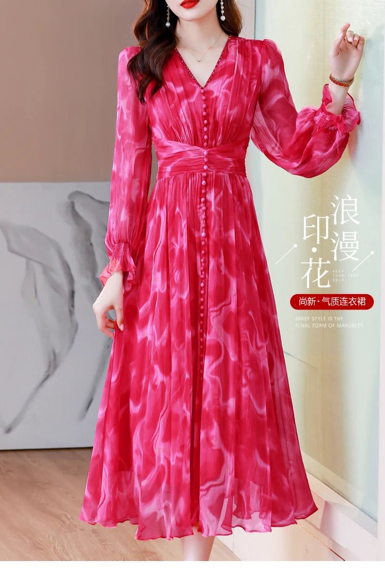 Summer Elegant Loose Red High Quality Maxi Dresses Vintage 4XL Mulberry Silk Dress Women Bodycon Party Robe Femme Vestidos - PratSN