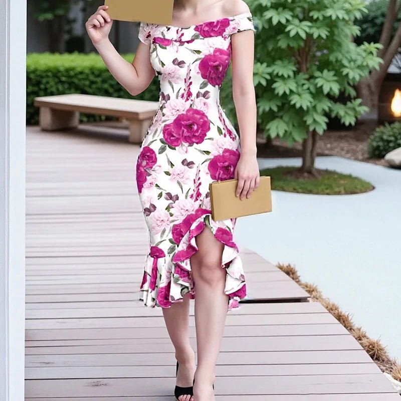 Summer European and American New Sexy Tube Top Elegant Dignified Temperament Commuter Print Dress - PratSN