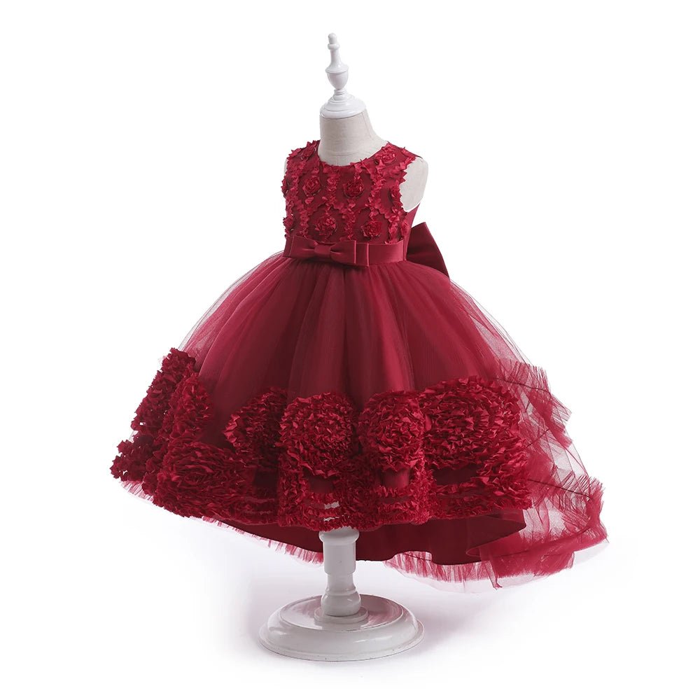 Summer Flower Party Girls Dress Christmas Costume Tulle Trailing Bridesmaid Princess Kids Dresses for Girl Wedding Birthday Gown - PratSN