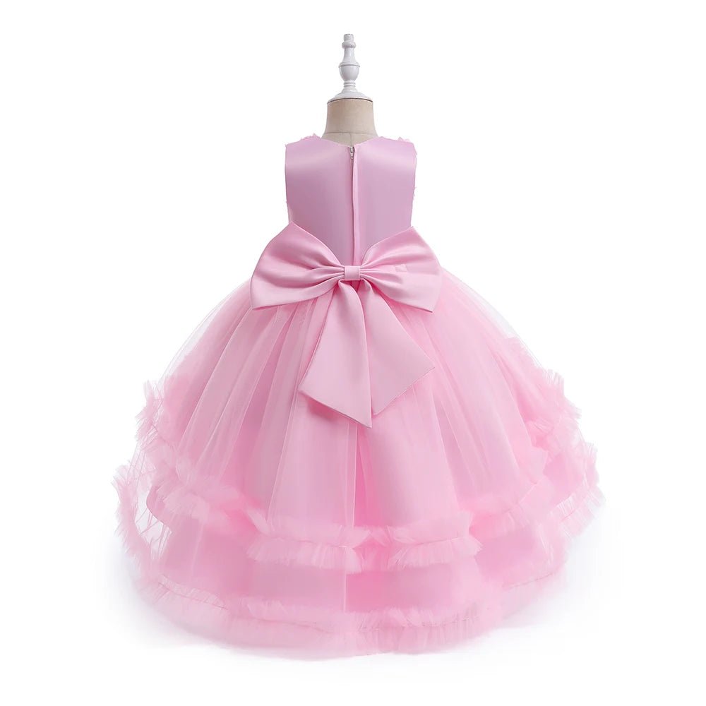 Summer Flower Party Girls Dress Christmas Costume Tulle Trailing Bridesmaid Princess Kids Dresses for Girl Wedding Birthday Gown - PratSN