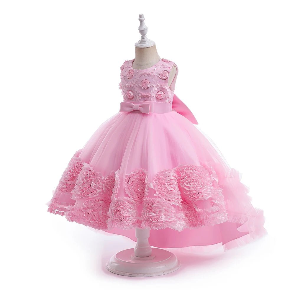 Summer Flower Party Girls Dress Christmas Costume Tulle Trailing Bridesmaid Princess Kids Dresses for Girl Wedding Birthday Gown - PratSN