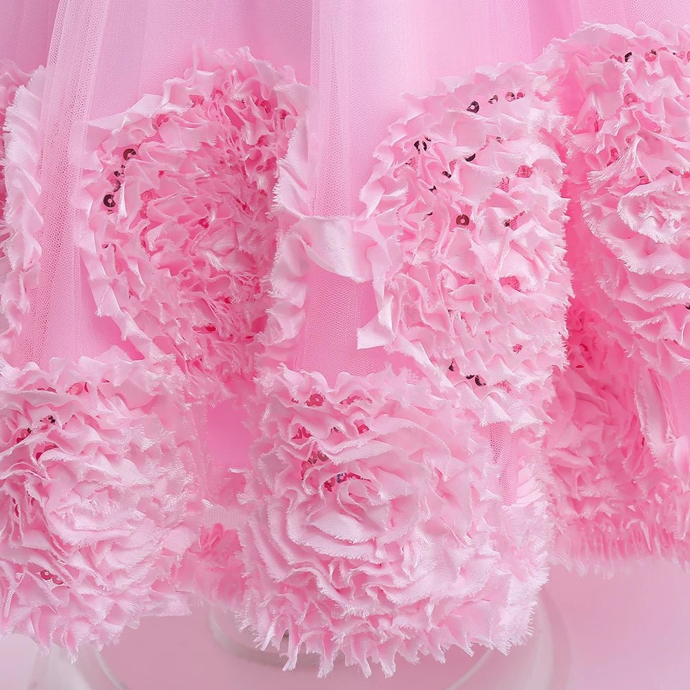 Summer Flower Party Girls Dress Christmas Costume Tulle Trailing Bridesmaid Princess Kids Dresses for Girl Wedding Birthday Gown - PratSN