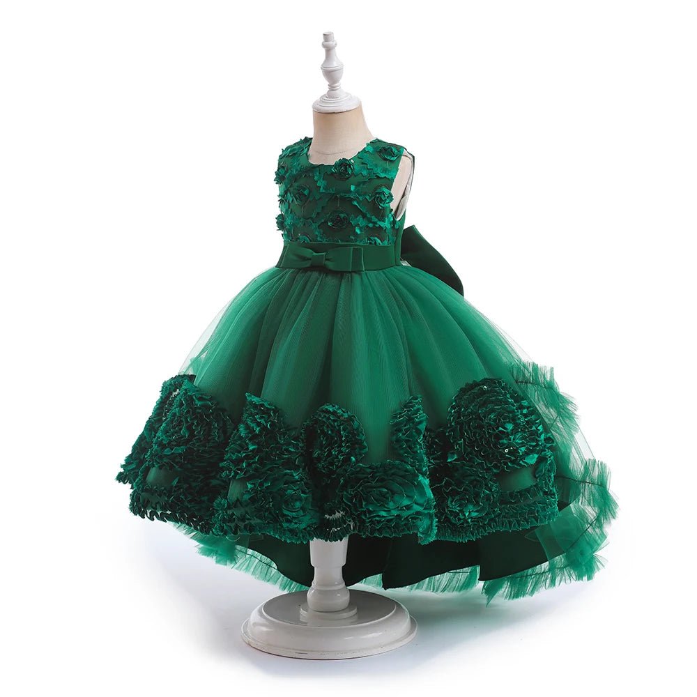 Summer Flower Party Girls Dress Christmas Costume Tulle Trailing Bridesmaid Princess Kids Dresses for Girl Wedding Birthday Gown - PratSN