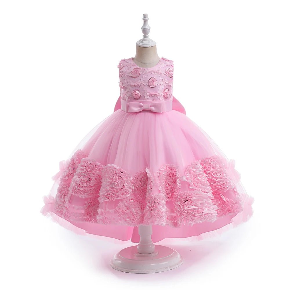 Summer Flower Party Girls Dress Christmas Costume Tulle Trailing Bridesmaid Princess Kids Dresses for Girl Wedding Birthday Gown - PratSN