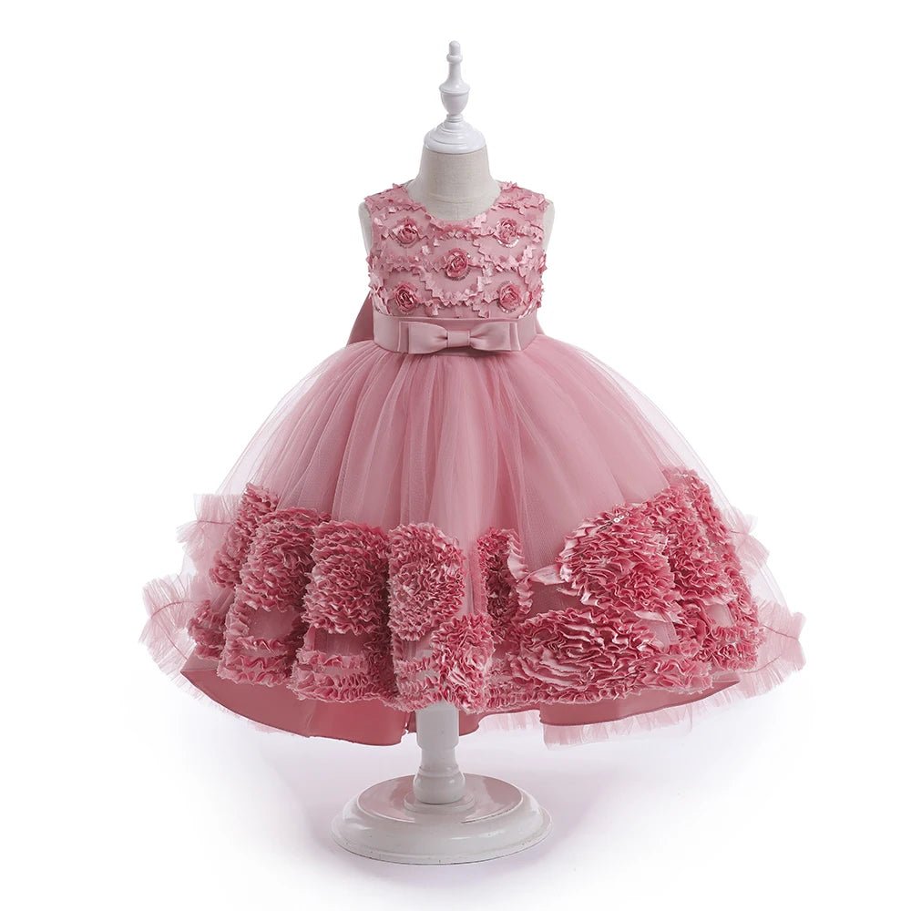 Summer Flower Party Girls Dress Christmas Costume Tulle Trailing Bridesmaid Princess Kids Dresses for Girl Wedding Birthday Gown - PratSN