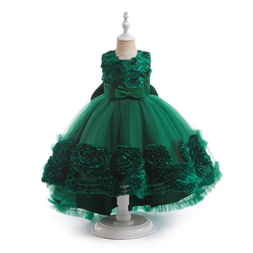 Summer Flower Party Girls Dress Christmas Costume Tulle Trailing Bridesmaid Princess Kids Dresses for Girl Wedding Birthday Gown - PratSN