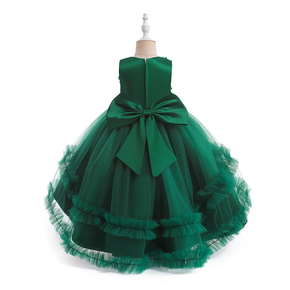 Summer Flower Party Girls Dress Christmas Costume Tulle Trailing Bridesmaid Princess Kids Dresses for Girl Wedding Birthday Gown - PratSN