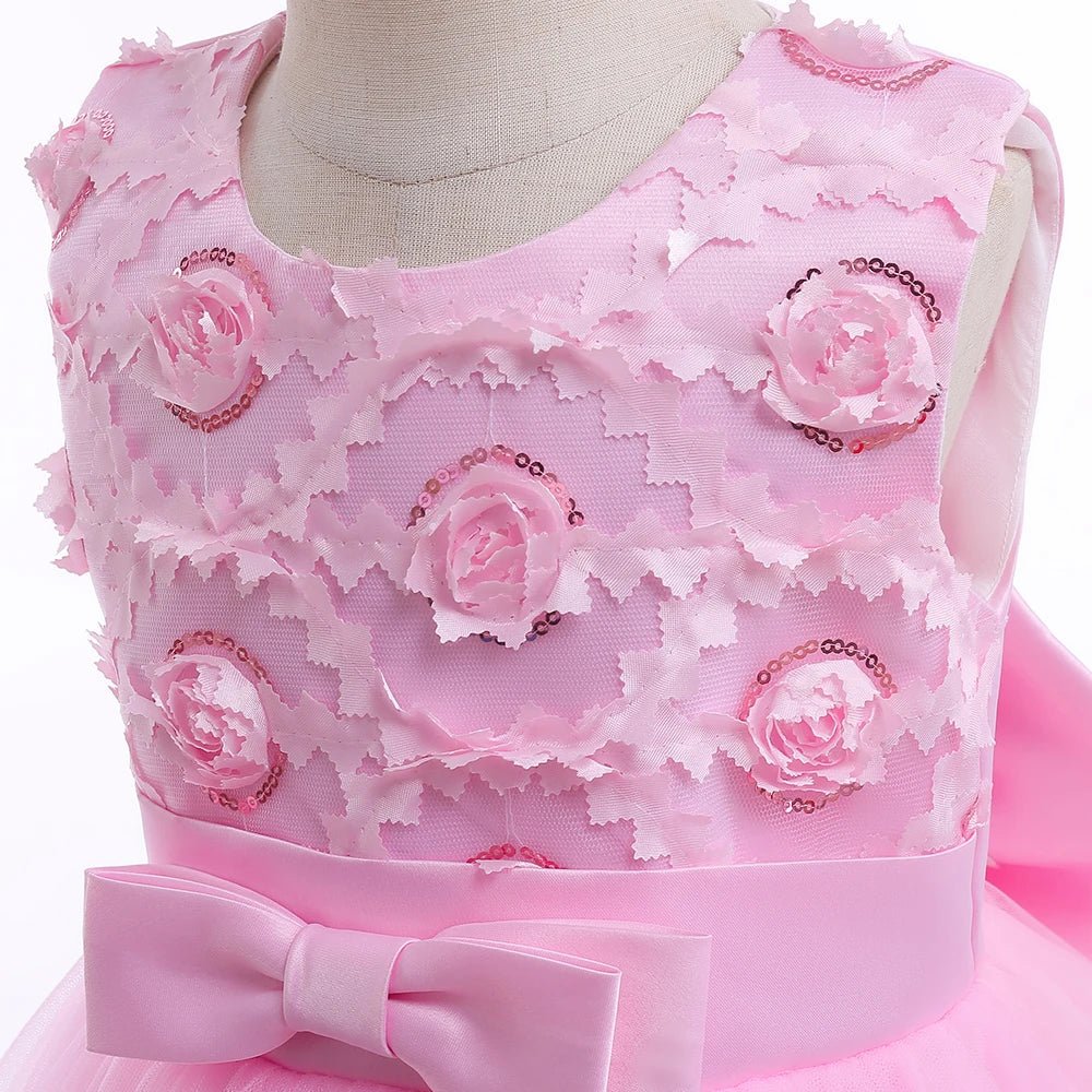 Summer Flower Party Girls Dress Christmas Costume Tulle Trailing Bridesmaid Princess Kids Dresses for Girl Wedding Birthday Gown - PratSN