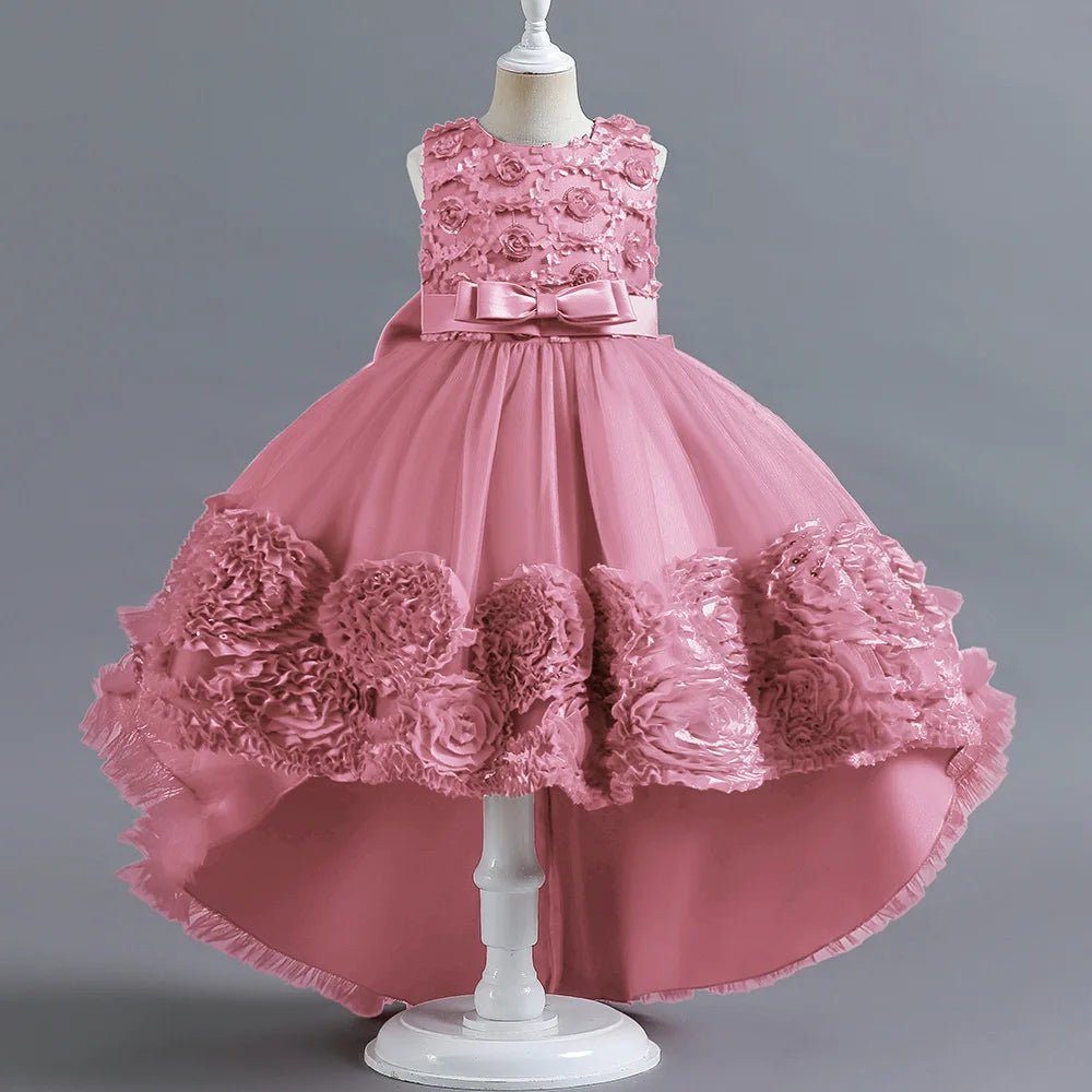 Summer Flower Party Girls Dress Christmas Costume Tulle Trailing Bridesmaid Princess Kids Dresses for Girl Wedding Birthday Gown - PratSN