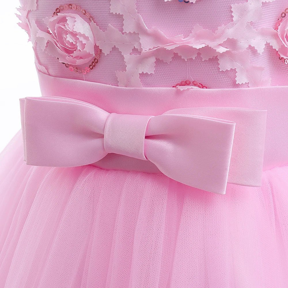 Summer Flower Party Girls Dress Christmas Costume Tulle Trailing Bridesmaid Princess Kids Dresses for Girl Wedding Birthday Gown - PratSN
