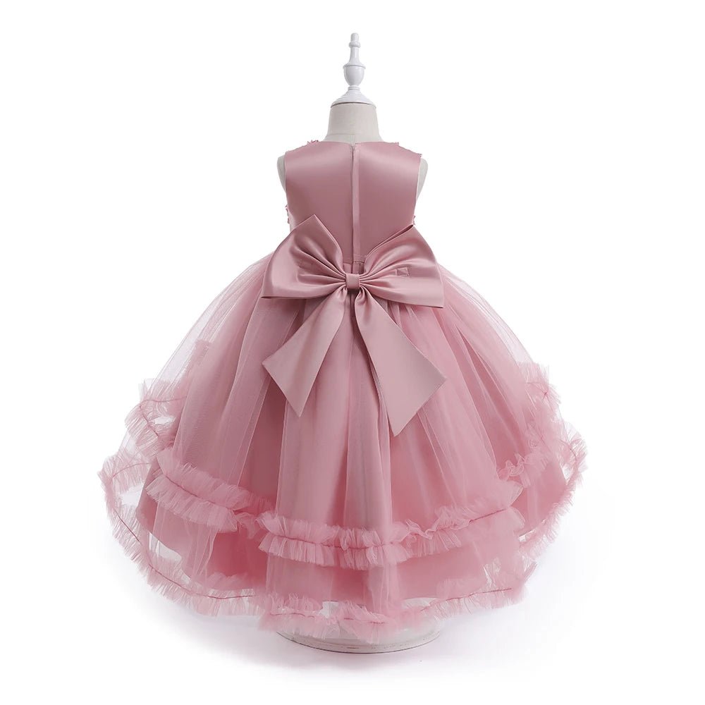 Summer Flower Party Girls Dress Christmas Costume Tulle Trailing Bridesmaid Princess Kids Dresses for Girl Wedding Birthday Gown - PratSN