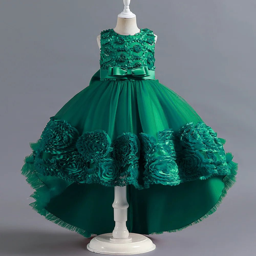 Summer Flower Party Girls Dress Christmas Costume Tulle Trailing Bridesmaid Princess Kids Dresses for Girl Wedding Birthday Gown - PratSN