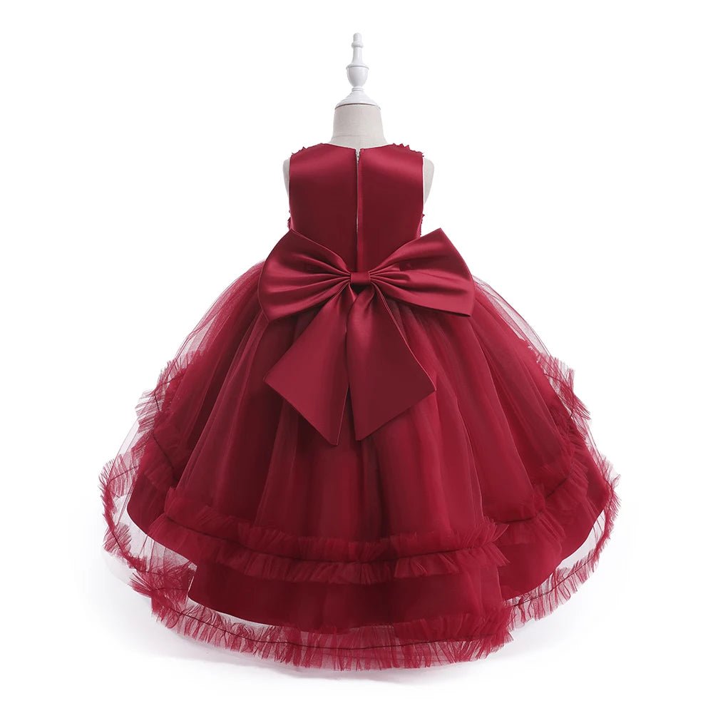 Summer Flower Party Girls Dress Christmas Costume Tulle Trailing Bridesmaid Princess Kids Dresses for Girl Wedding Birthday Gown - PratSN