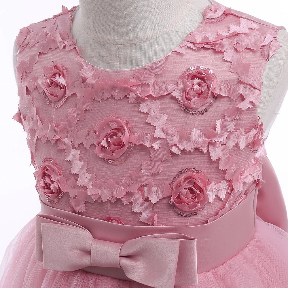 Summer Flower Party Girls Dress Christmas Costume Tulle Trailing Bridesmaid Princess Kids Dresses for Girl Wedding Birthday Gown - PratSN
