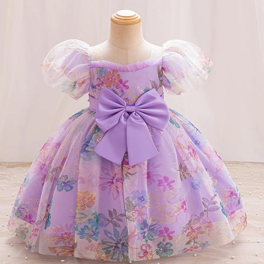 Summer Girl Embroider Puff Sleeve Princess Dress Girl Temperament Flower Tulle Skirt Birthday Party Wedding Flower Girl Dress - PratSN