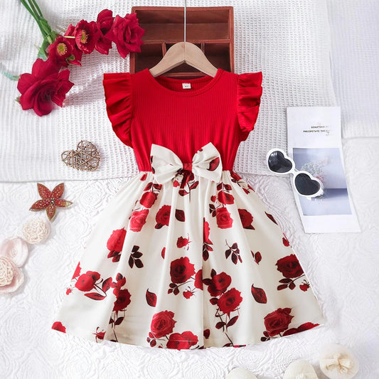 Summer Girls Butterfly Printed Sweet Dress Ruffled Sleeveless Floral Princess Dresses 3 - 8Yrs Children's Birthday Party Clothing - PratSN