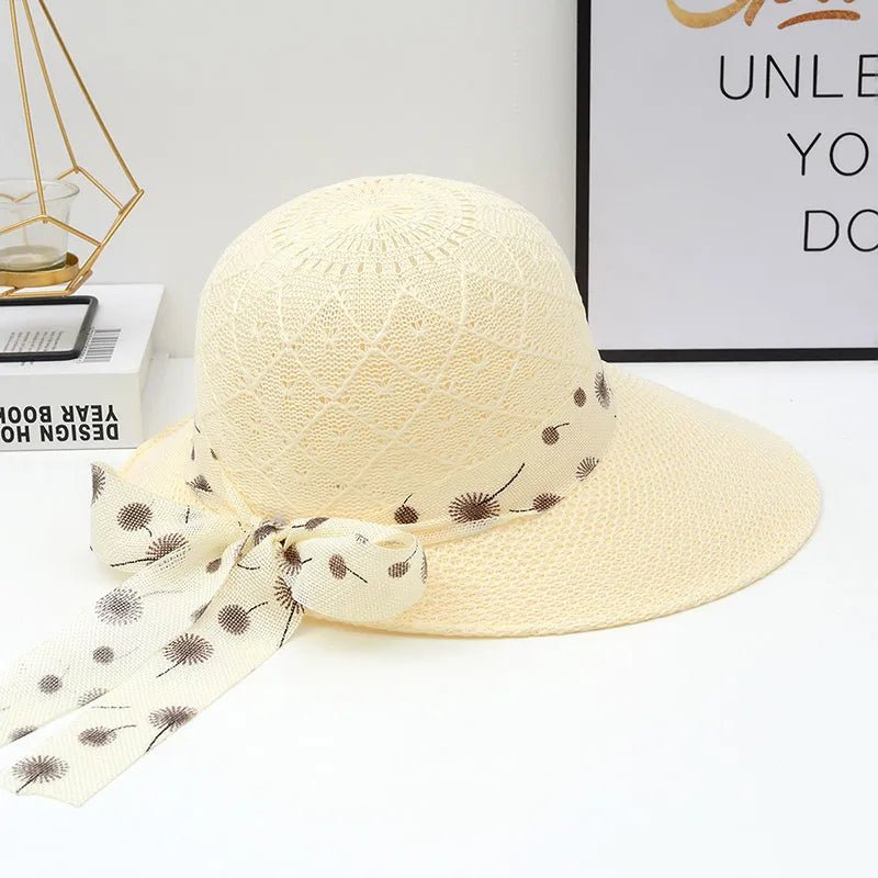 Summer Girls Sun Hats Wide Brim Bowknot Straw Hat with Ribbon Outdoor Sun Protection Women Hats Soild Color Ladies Panama Caps - PratSN
