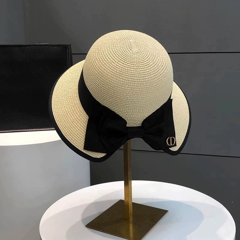 Summer Girls Sun Hats Wide Brim Bowknot Straw Hat with Ribbon Outdoor Sun Protection Women Hats Soild Color Ladies Panama Caps - PratSN