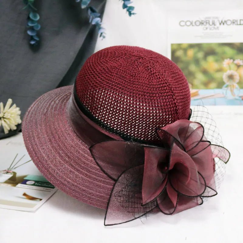 Summer hats for women Organza flower mesh sunshade hat vacation beach hat wide brimmed sun hat Sun protection sombreros de mujer - PratSN