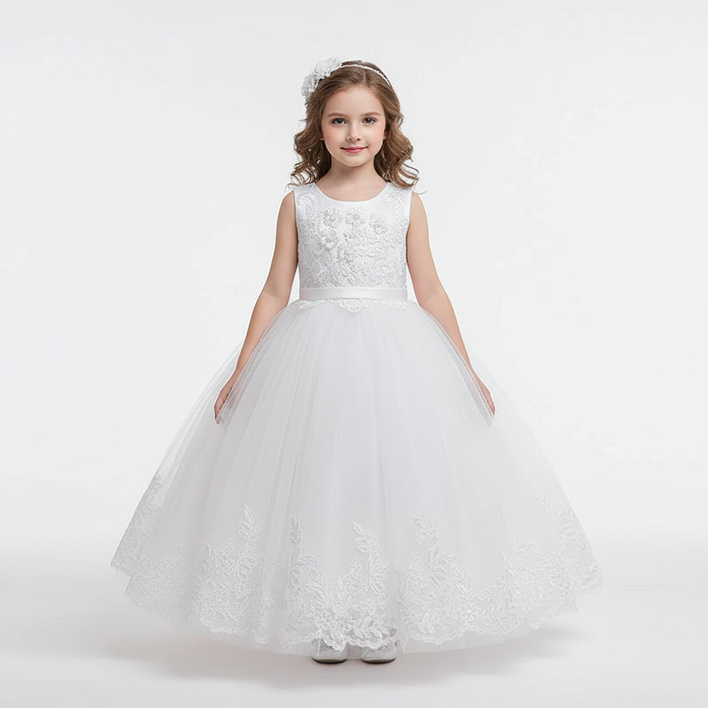 Summer Lace Bow Girls Princess Dress Children Pageant Party Dresses Evening Prom Dresses Vertigos Kids Clothes - PratSN