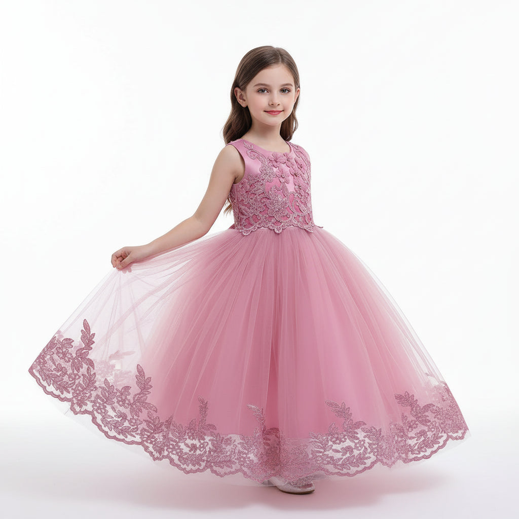 Summer Lace Bow Girls Princess Dress Children Pageant Party Dresses Evening Prom Dresses Vertigos Kids Clothes - PratSN