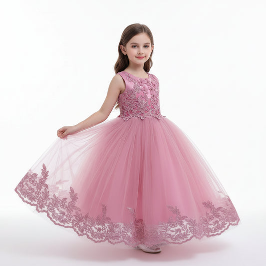 Summer Lace Bow Girls Princess Dress Children Pageant Party Dresses Evening Prom Dresses Vertigos Kids Clothes - PratSN