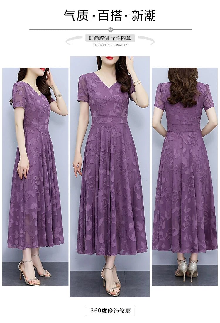 Summer Luxury Chic Prom Party Dress Women Fashion Elegant Bodycon Night Long Vestido 2024 Vintage Solid Casual Chiffon Maxi Robe - PratSN